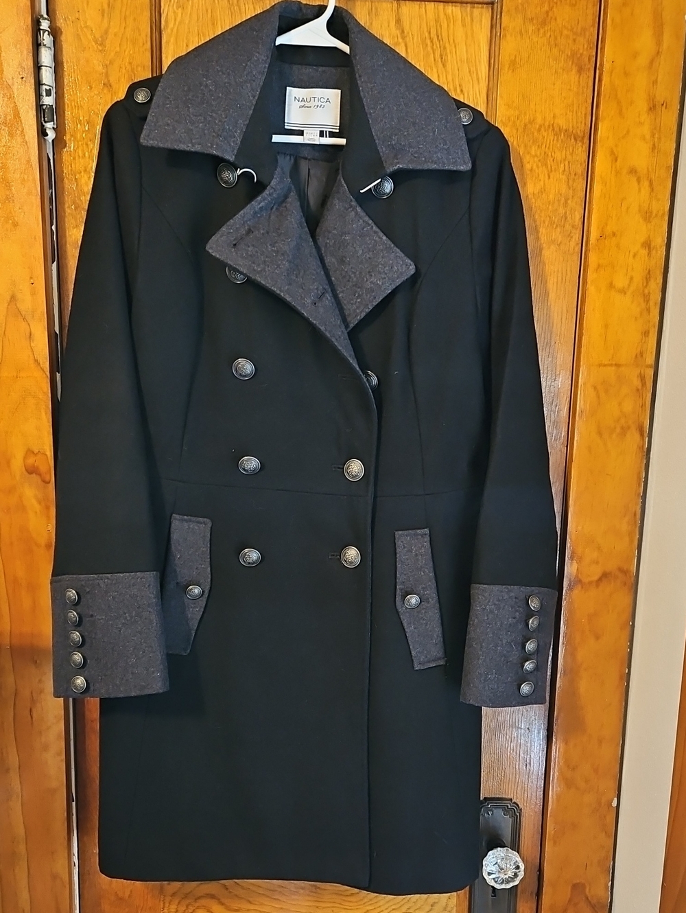 Nautica Black Pea Coat with Charcoal Trim NWOT